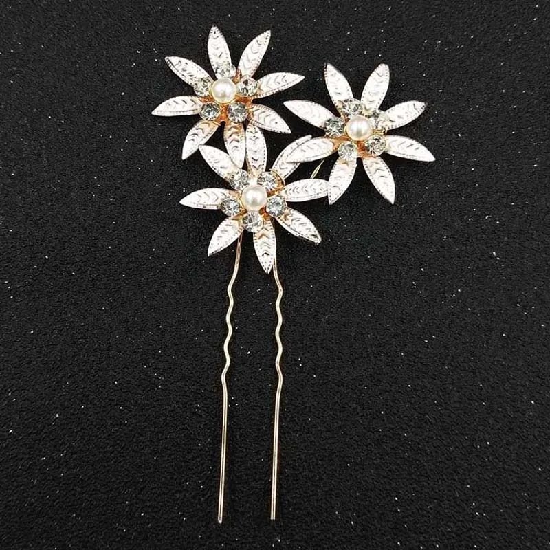 Модная заколка в форме буквы U с жемчужиной и цветами, свадебная головная укладка, аксессуары для волос невесты, булавка.