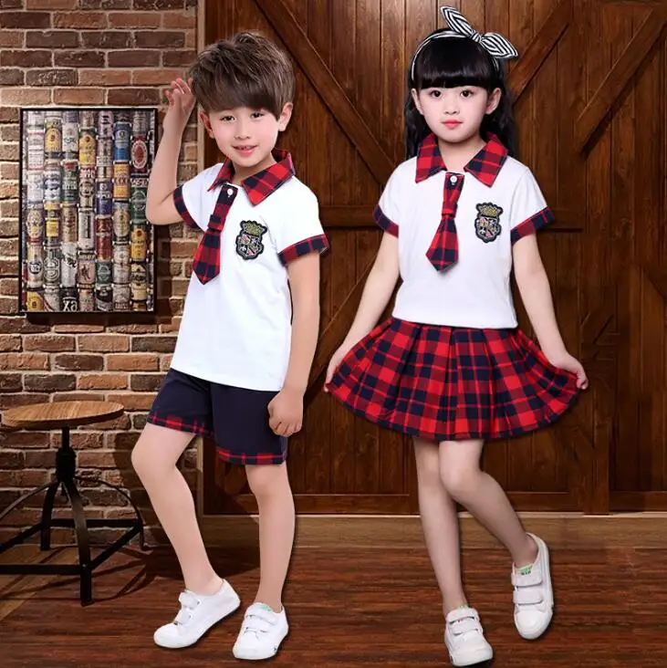 Primary School Uniforms Cotton Girls and Boys Clothes Kindergarten Students Wear Summer Short Sleeved Shirt+Skirt 3t-12y | Детская
