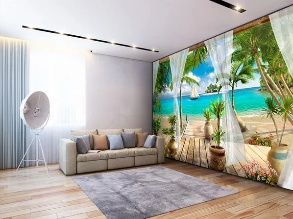 3D Waterproof Self-adhesive Wall Stickers Mural Decal Wallpaper Stereoscopic Seascape Sea View Modern Home Decor | Дом и сад