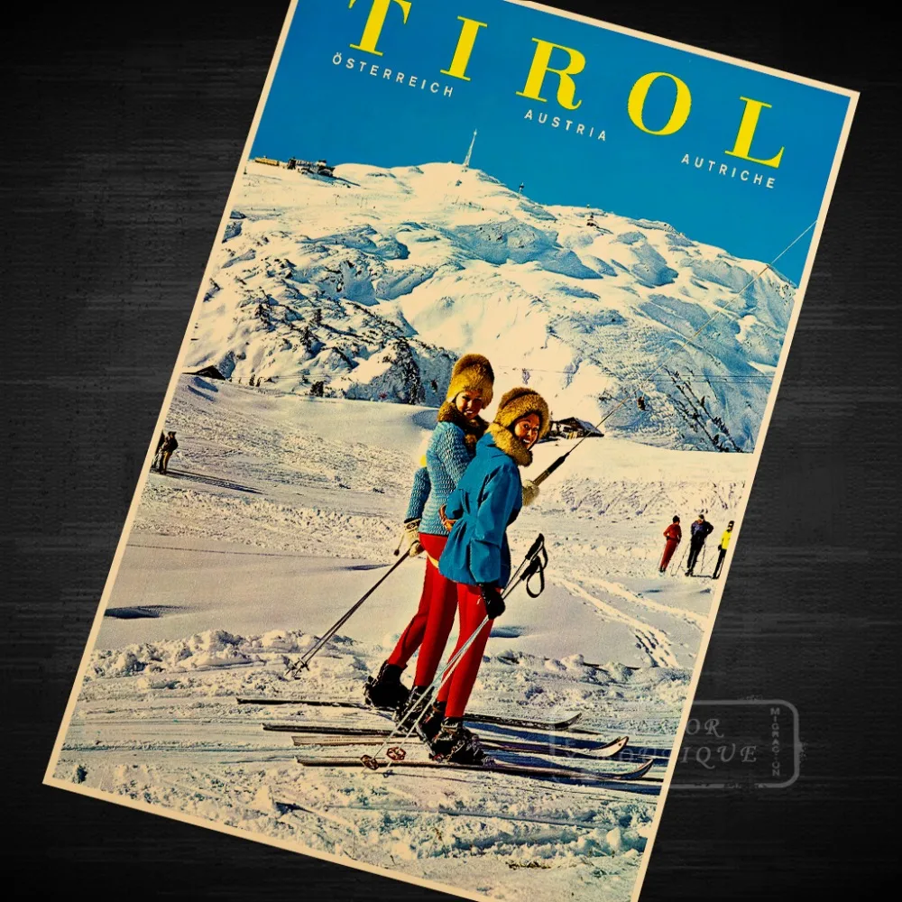 Tirol катание на лыжах винтажный Ретро Холст Картина постер DIY стены дома Бар