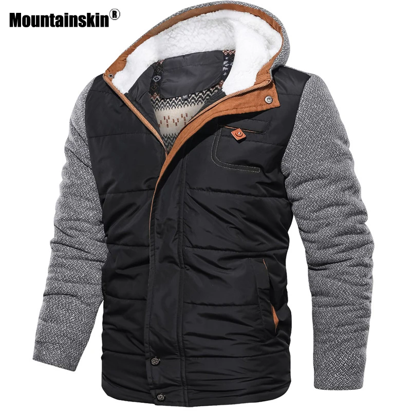 Мужская теплая парка Mountainskin черная приталенная куртка из плотного флиса и хлопка