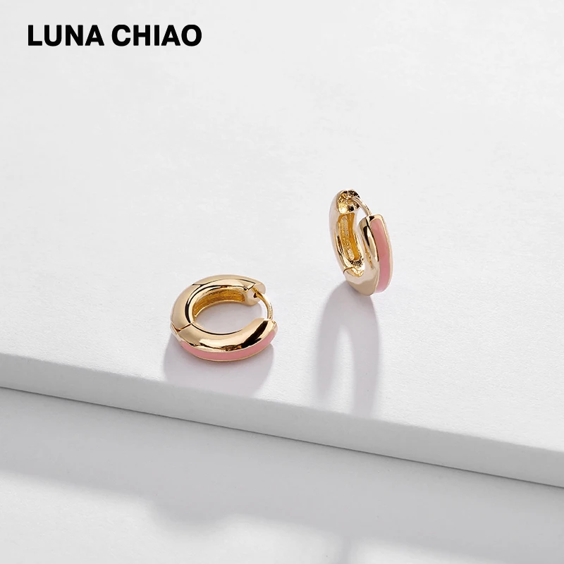 A0691PK LUNA CHIAO, дизайн, популярные эмалированные медные мини-серьги-кольца, летние серьги-манжеты для женщин - Окраска металла: A0691PK
