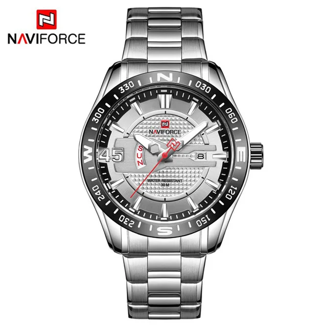 Мужские наручные часы naviforce модные золотые кварцевые наручные часы мужские полностью стальные водонепроницаемые часы мужские часы с календарем Relogio Masculino - Цвет: silver