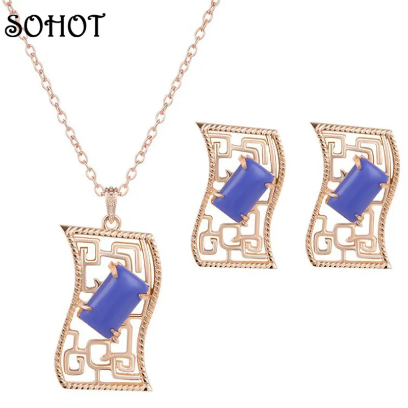 SOHOT 3 цвета Опаловый камень кристалл геометрия кулон ожерелье серьги гвоздики для