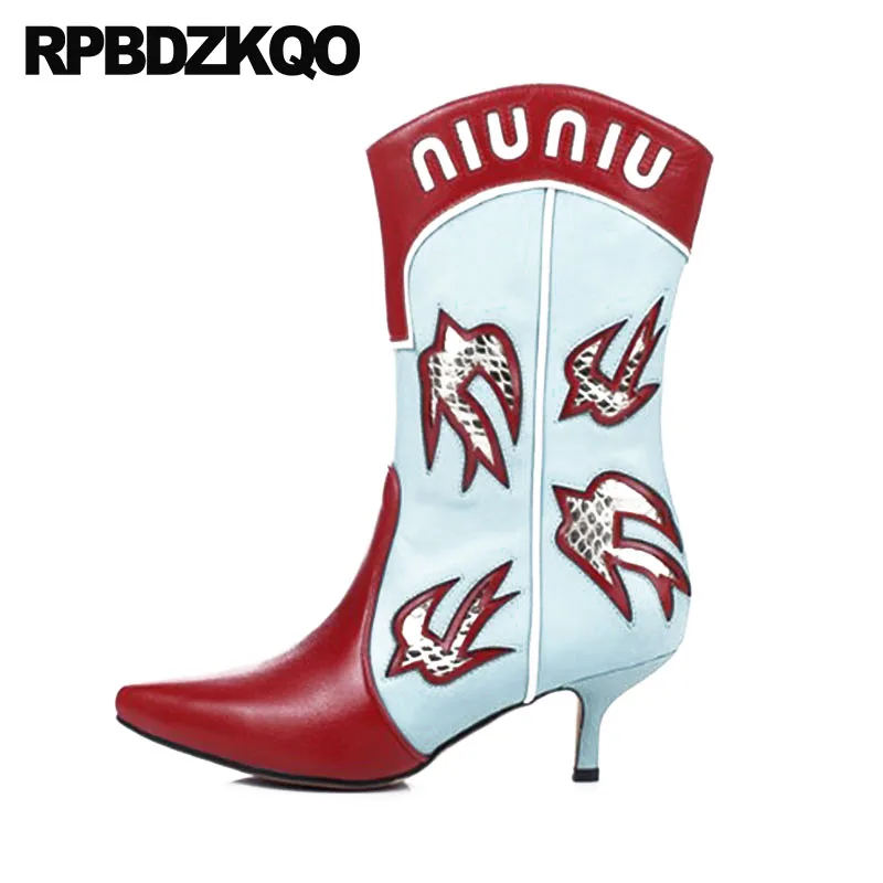 

Shoes Stiletto 12 44 Genuine Leather Western Pointed Toe Big Size Ankle Cowgirl 13 45 Vintage Cowboy Women Boots Medium Heel