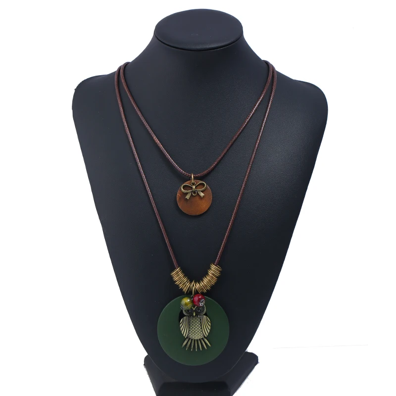 

MIARA.L High Quality Woodpecker Sweater Chain Necklace and Creative Long Wooden Bead Necklace