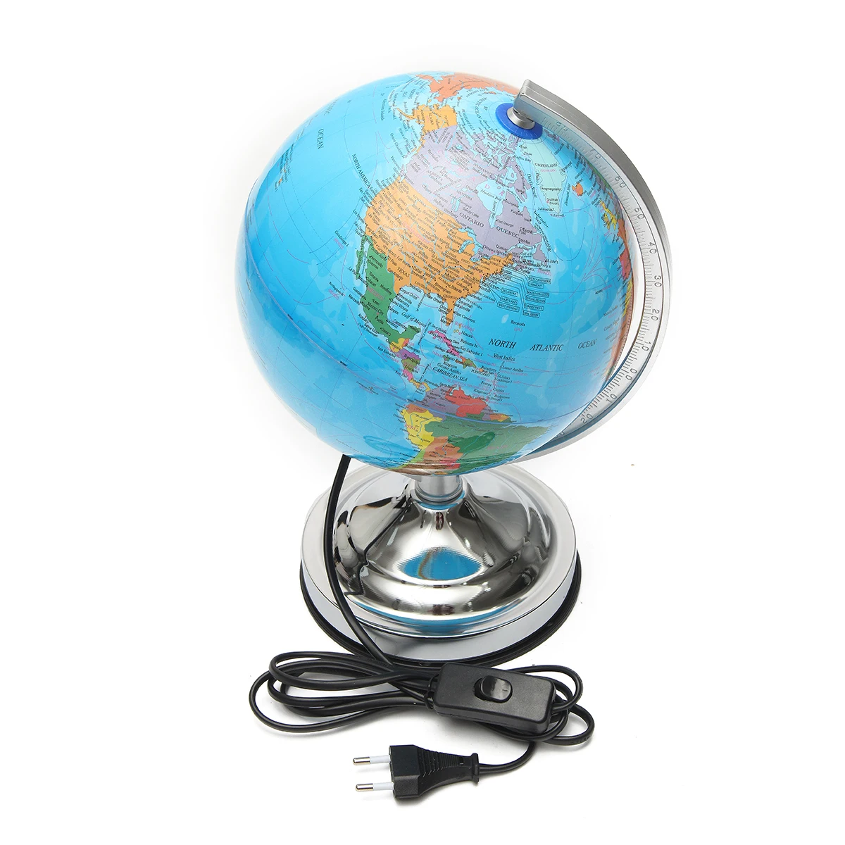 

Blue Ocean World Earth Geography Map EU Plug Globe Rotating Illuminated for Home School Office With Night Light Desktop Decor