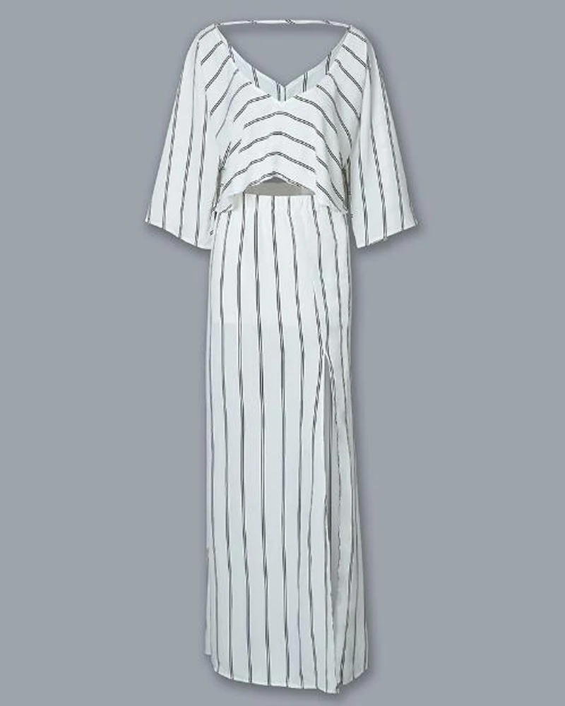 Женский комплект из двух предметов элегантный повседневный костюм в полоску с