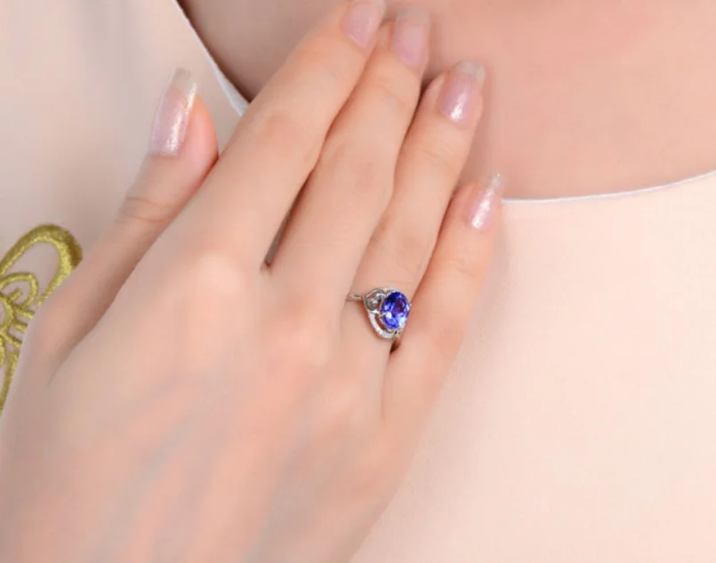 Original 1.6 carat sterling 925 silver flower shape sapphire synthetic diamant ring tanzanite jewelry for women US size (CM) | Украшения и