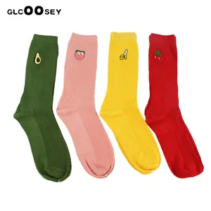 Носки для девочек, с милым мультяшным принтом фруктов, авокадо, банан, вишня, персик, забавные носки с вышивкой в Корейском стиле Харадзюку, кавайные носки