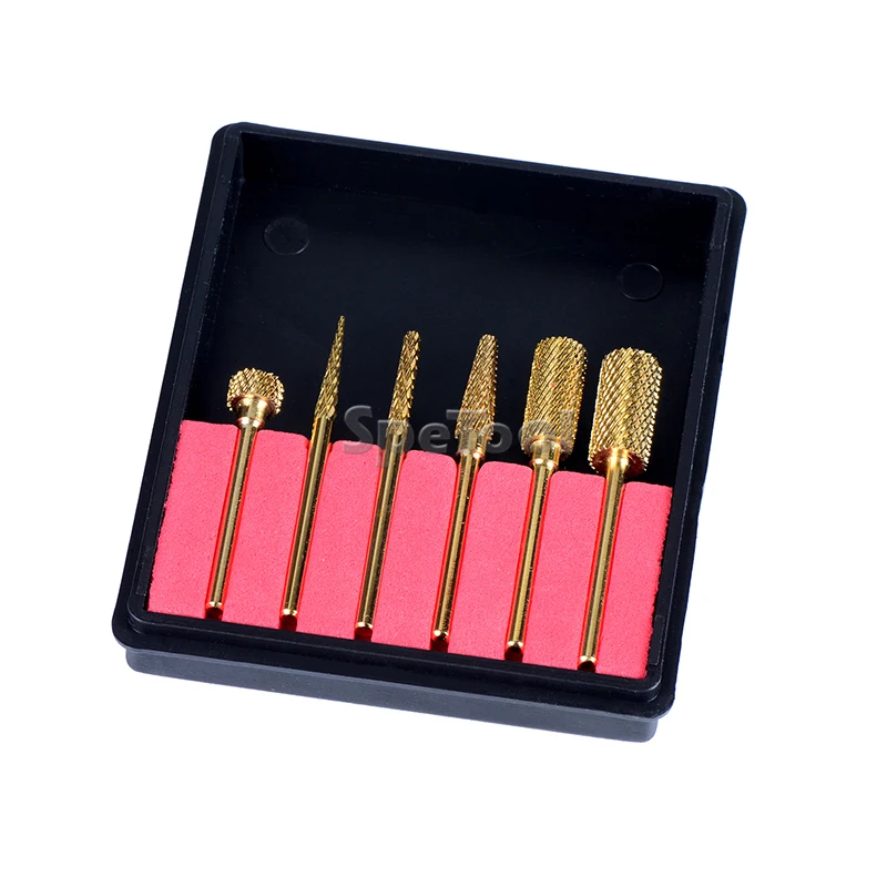 Сверла SpeTool из карбида вольфрама с позолоченными насадками 6 шт.|nail drill bits|carbide nail