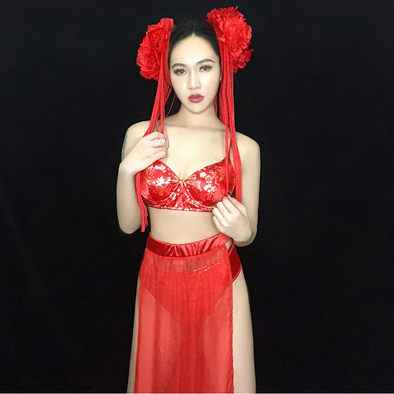 DJ костюм красный в китайском стиле джазовый танцевальный для ночного клуба DS Bar