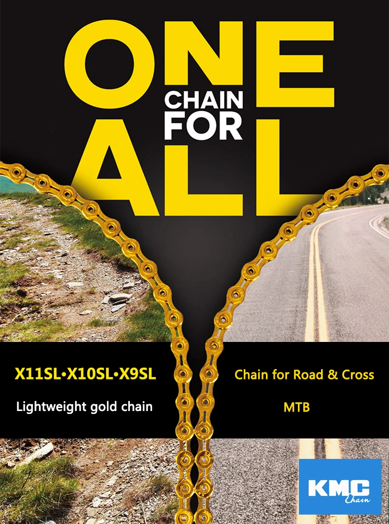 Новинка KMC X8 X9 X9sl X10 X10sl X11SL велосипедная цепь 9S 10S 11S золото для MTB/шоссейного велосипеда применяется к Shimano/SRAM 8 9 10 11s кассета