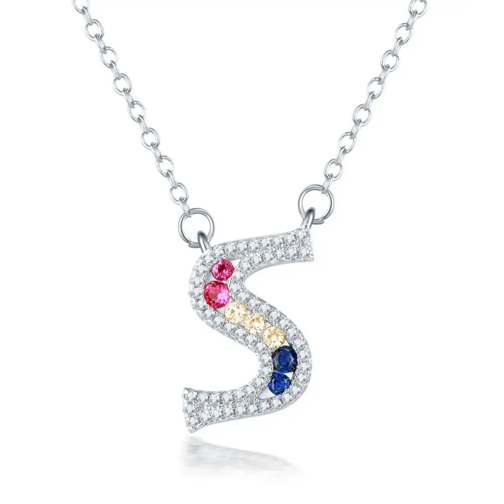 Color S UMODE, новинка, модные микро радужные CZ кубические циркония, A-Z, инициалы, буквы, подвески, ожерелья для женщин, ювелирные изделия UN0363A - Окраска металла: Color S