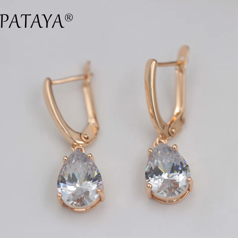 white PATAYA RU,, зеленые серьги в форме капель воды, натуральный циркон, 585, розовое золото, длинные серьги для женщин, романтические вечерние ювелирные изделия, разные цвета - Окраска металла: white