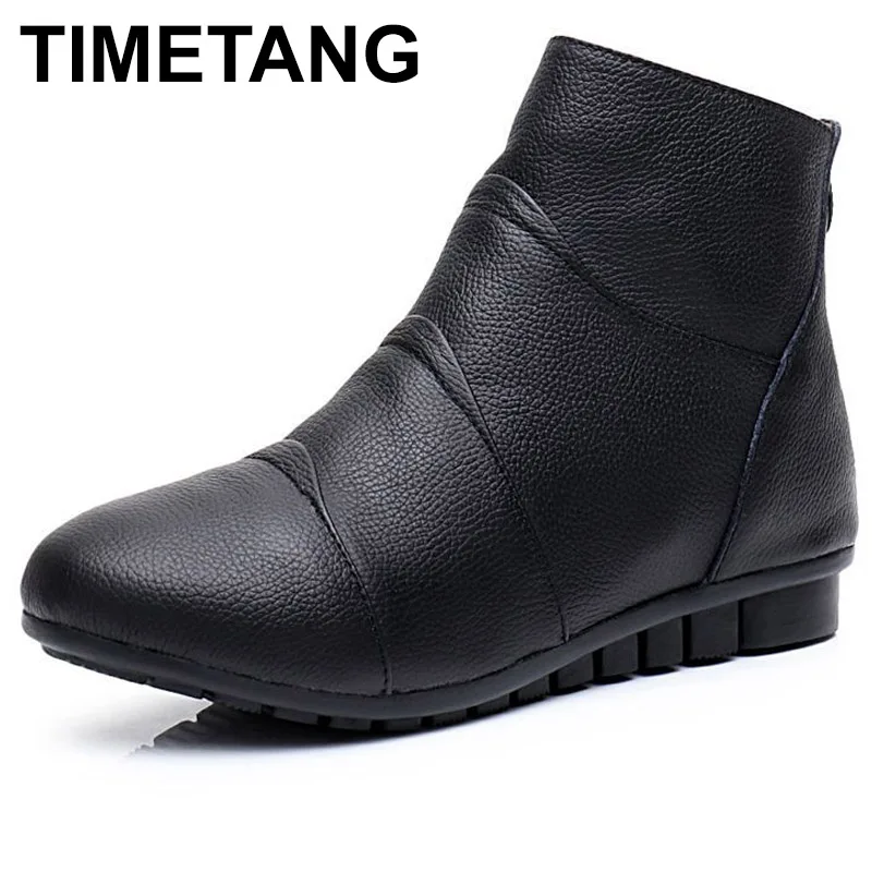 

TIMETANG Mar Boots Genuine Leather Ankle Shoes Vintage Casual Shoes Autumn Winter Retro Handmade Women Boots Lady E303