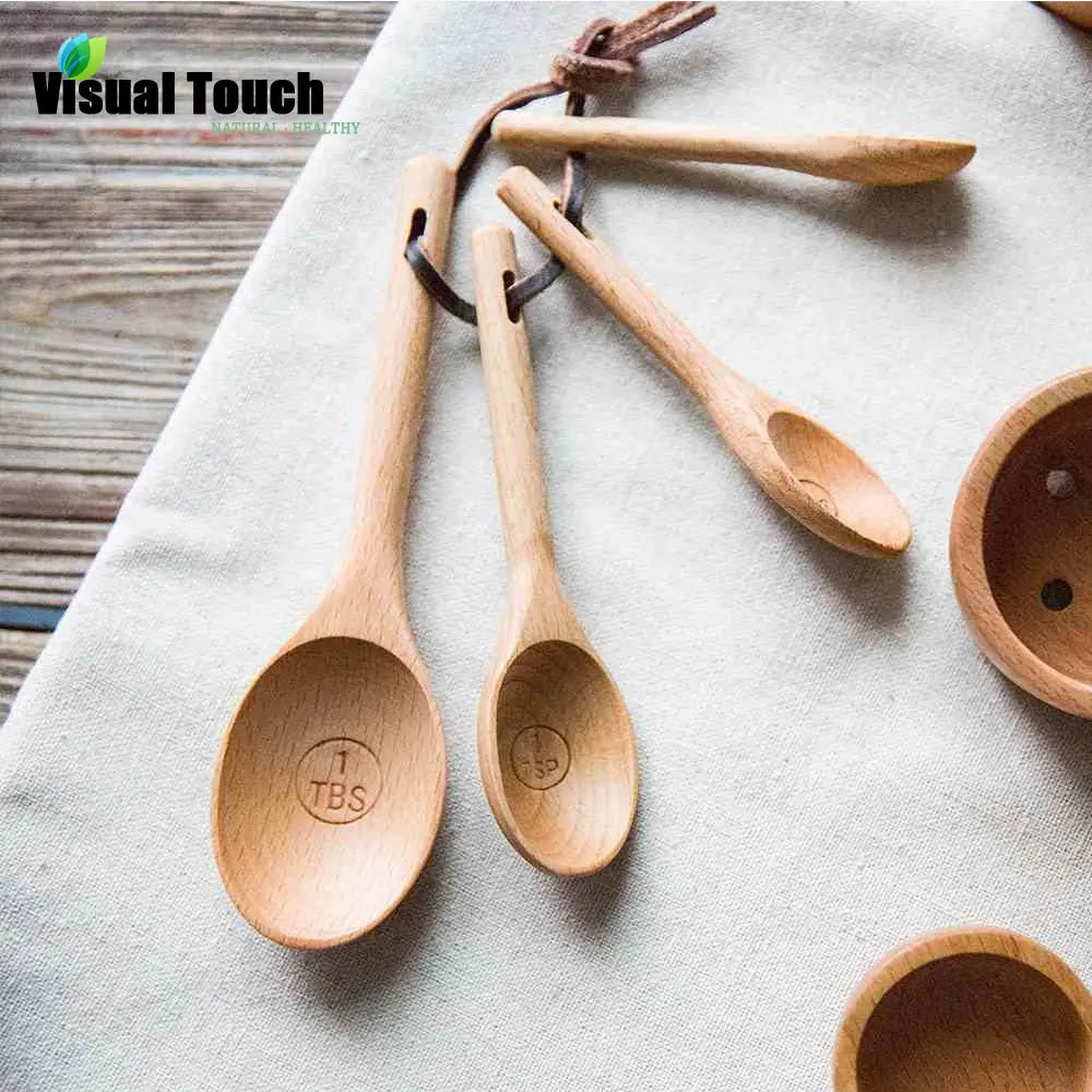 Визуальный контакт Zakka древесина бука древесины кухня кофе набор мерных ложек выпечки Посуда Ложка 4 шт, 1/4 tsp, 1/2TSP, 1TSP, 1TBS