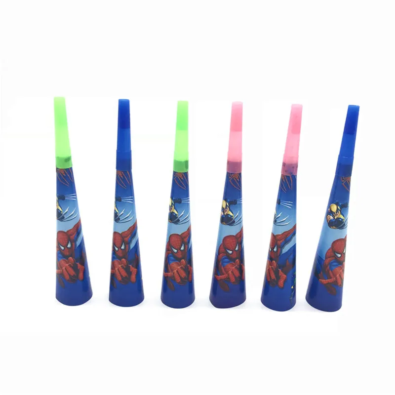 Horn-6Pcs Супергерой Дисней Человек-Паук День Рождения принадлежности чашки скатерть воздушные шары торт Топпер дети детский душ вечерние украшения - Цвет: Horn-6Pcs