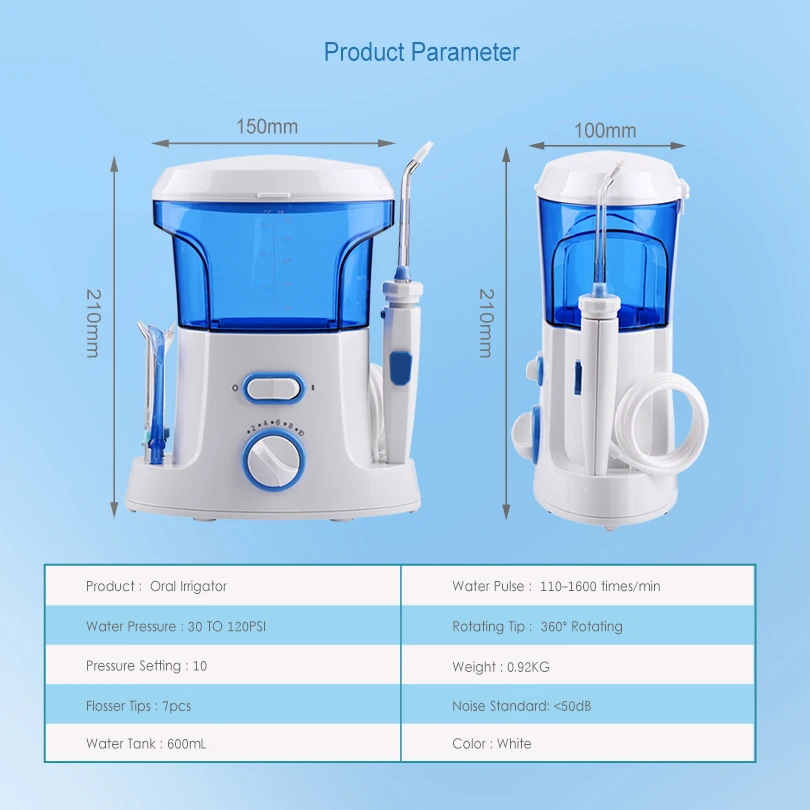 

NEW Professional Oral Irrigator 7 Multifunctional Tips Electric Water Pick 600mL Teeth Cleaner for Braces Dental Care for Family