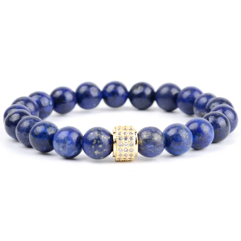 Lapis Lazuli Мужской браслет из натурального камня, золотой Cz подвеска в виде трубочки, браслеты для женщин, лазурит, бусины, ювелирные изделия, Pulsera Hombre - Окраска металла: Lapis Lazuli
