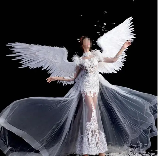 Бесплатная доставка EMS белые черные большие крылья перьев t сценическая модель