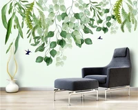 beibehang modern nordic wall paper small fresh green watercolor leaves hand painted hd background papel de parede 3d wallpaper