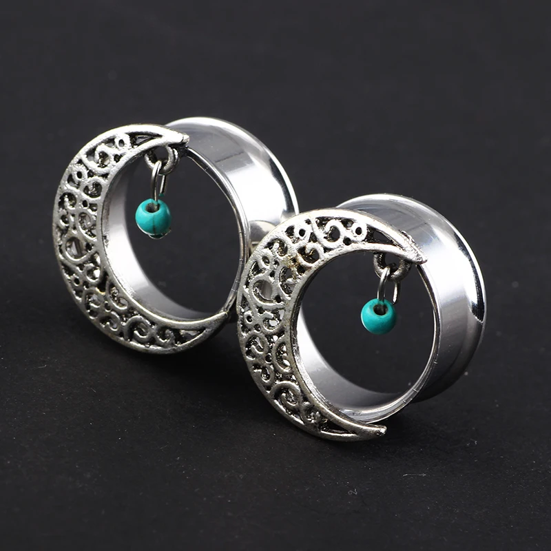 Junlowpy расширители для ушей Moon двойные расклешенные туннели плоти стальные