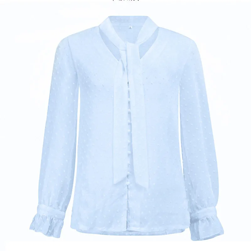 Chiffon Blouse Long Sleeve Sexy Transparent Office Ladies Tops Bowtie V Neck Shirt Women Button Blouses Woman 2019 Blusas Femme |