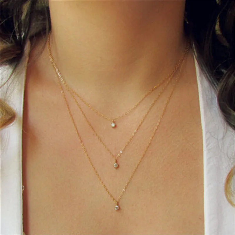 Женское модное многослойное Ожерелье Bijoux Золотое изящное ожерелье с фианитами и