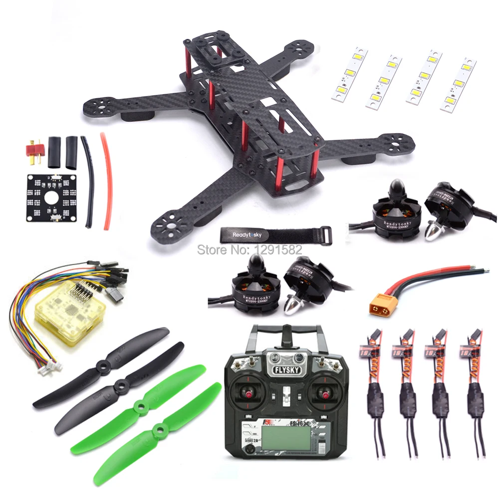 Углеродное волокно 250 250 мм Квадрокоптер рама 2204 2300kv двигатель simonk 12A Esc CC3D EVO Контроллер полета/Flysky FS-i6X 10CH