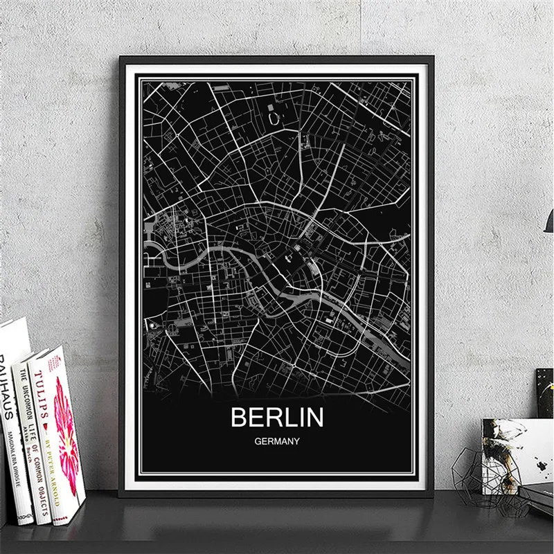 BERLIN Индивидуальные карты вашего города плакат абстрактный холст с покрытием бумага Живопись Художественная печать Картина гостиная кафе домашний декор - Цвет: BERLIN