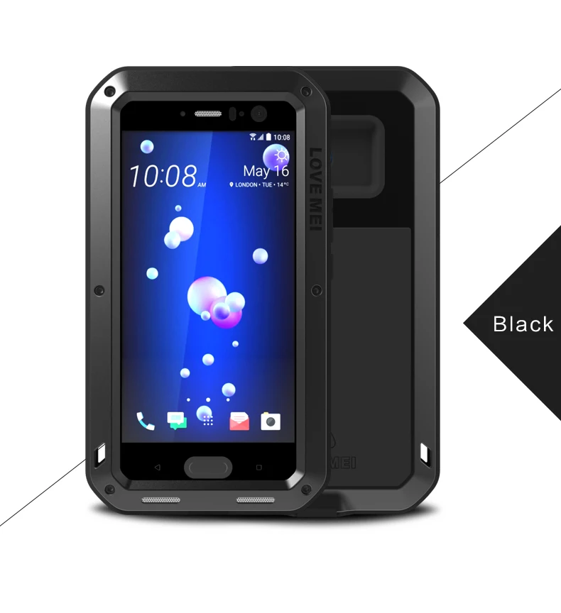LOVE MEI металлический алюминиевый чехол для htc U11 сверхмощный защитный спортивный противоударный водонепроницаемый Мощный чехол для телефона для htc M10 U12 Plus - Цвет: Черный