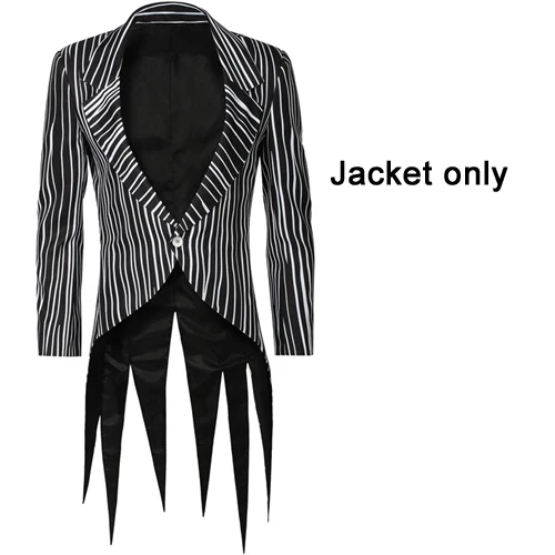 Jacket only Кошмар перед Рождеством Джек Скеллингтон Косплей Костюм Карнавал Хэллоуин костюм Необычные черные полосы костюм на заказ - Цвет: Jacket only