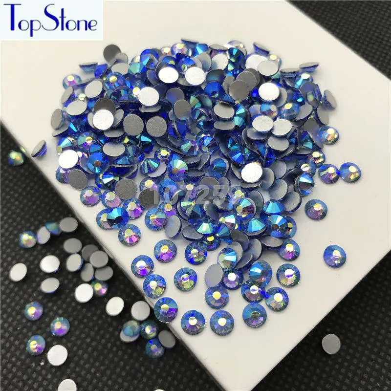 TopStone Lt Сапфир AB Цвет ss3 ss30 круглые стеклянные стразы с плоской задней