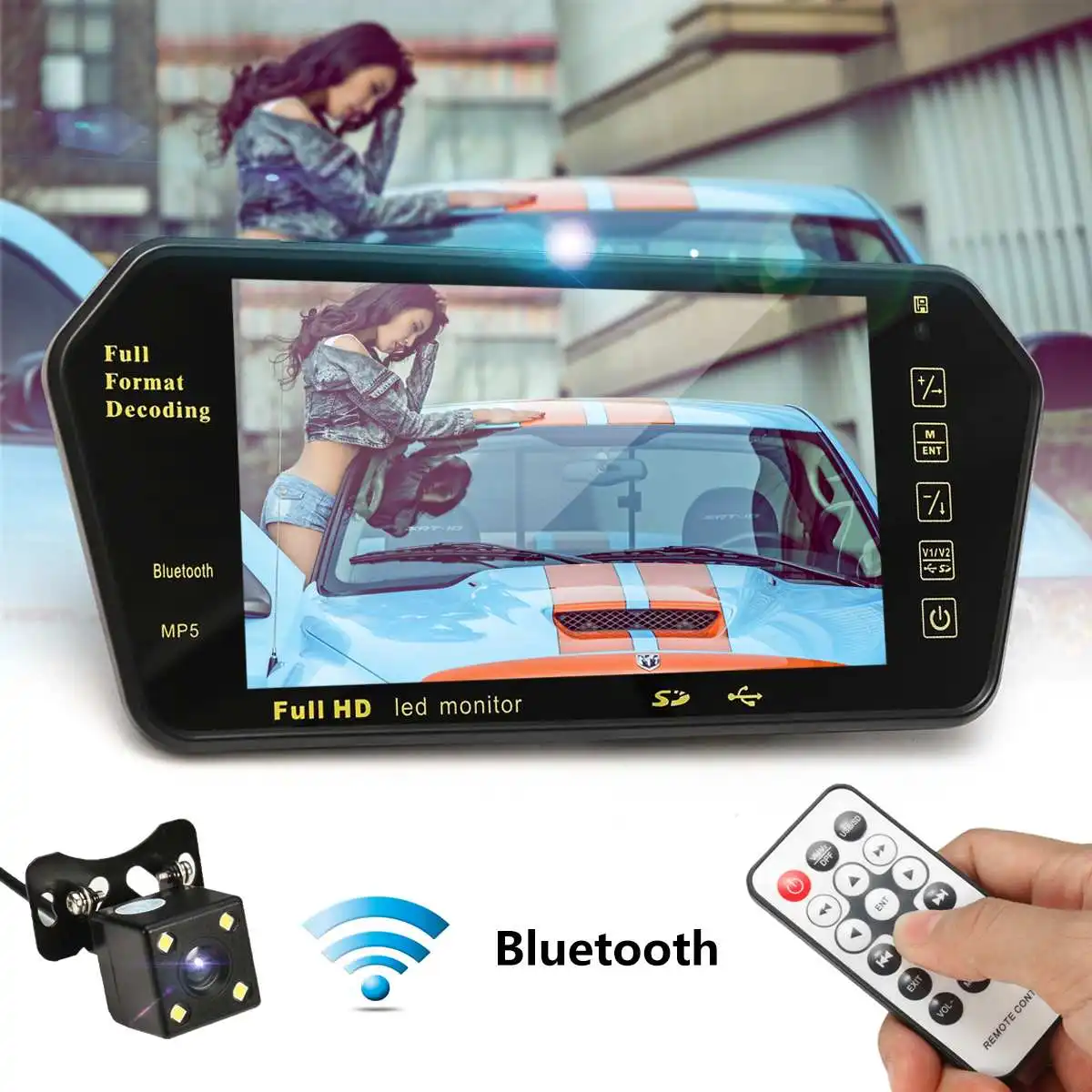 7 дюймов bluetooth TFT lcd цветной зеркальный монитор Viedo MP5 плеер дистанционное управление Авто заднего вида камера заднего вида