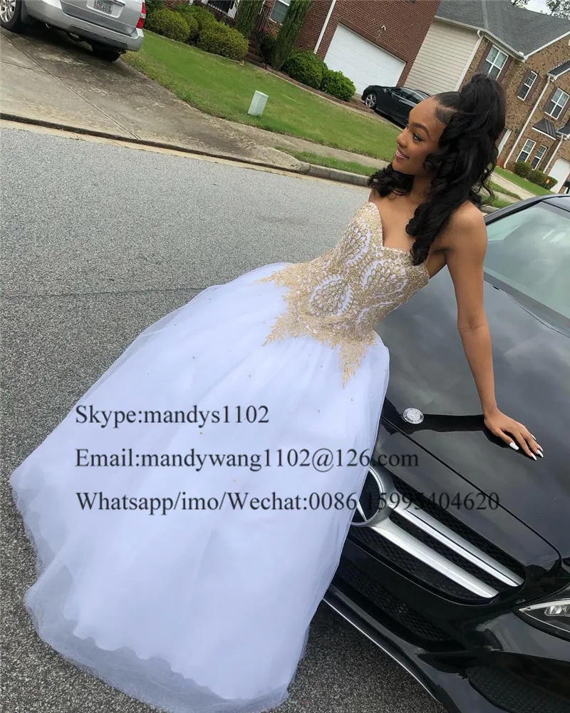 Пышные тюлевые белые платья для Quinceanera 2019 роскошное Золотое кружевное Бальное