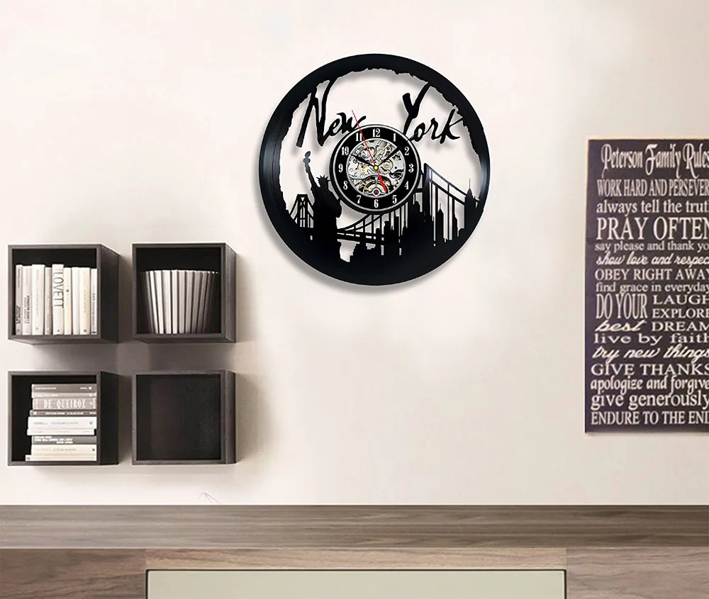 Виниловая запись настенные часы Нью Йорк Музыка Детские художественные в виде
