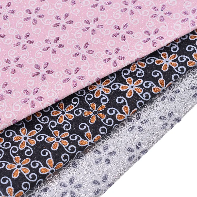 A4 21x29cm Flower Pattern Glitter Synthetic Leather Fabric For Bows Bags Sewing Craft DIY Decoration | Дом и сад