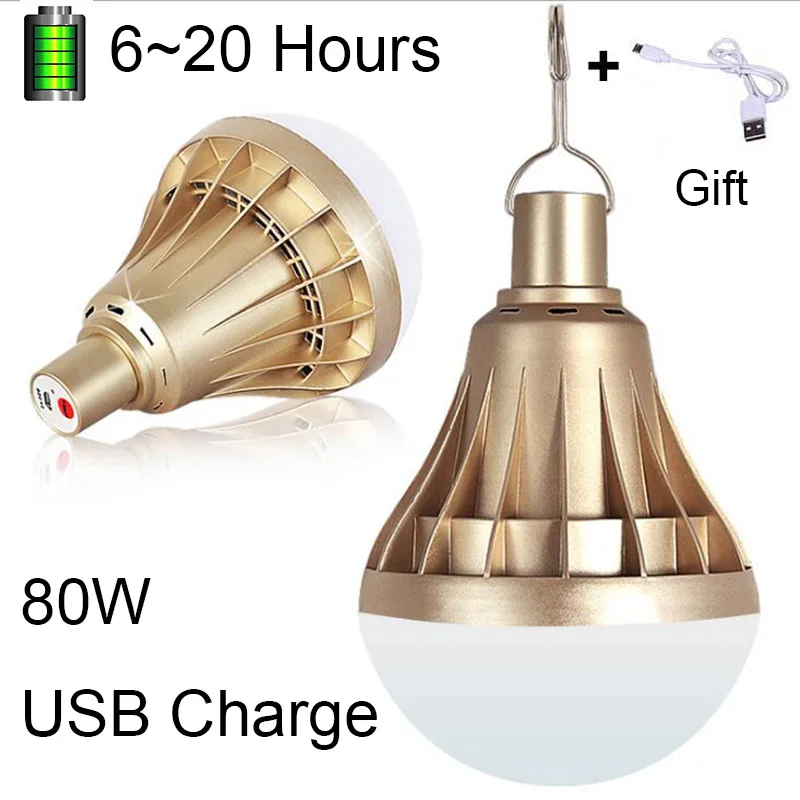80W USB Charge BEYLSION USB Rechargeable LED Bulb Portable Lighting 9W12W 20W 30W 50W 80W Dimmable LED Gold LED Lamp Outdoor Emergency Lighting - Цвет: 80W USB Charge