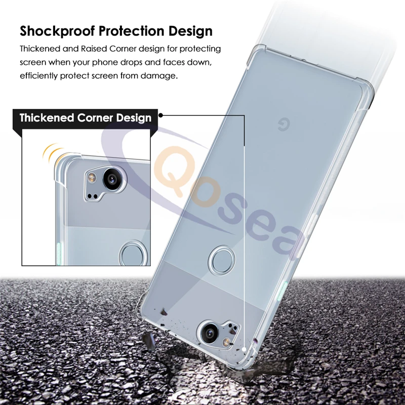 Qosea для Google Pixel 2 Чехол прозрачный тонкий мягкий силиконовый Ultra Clear ТПУ подушки