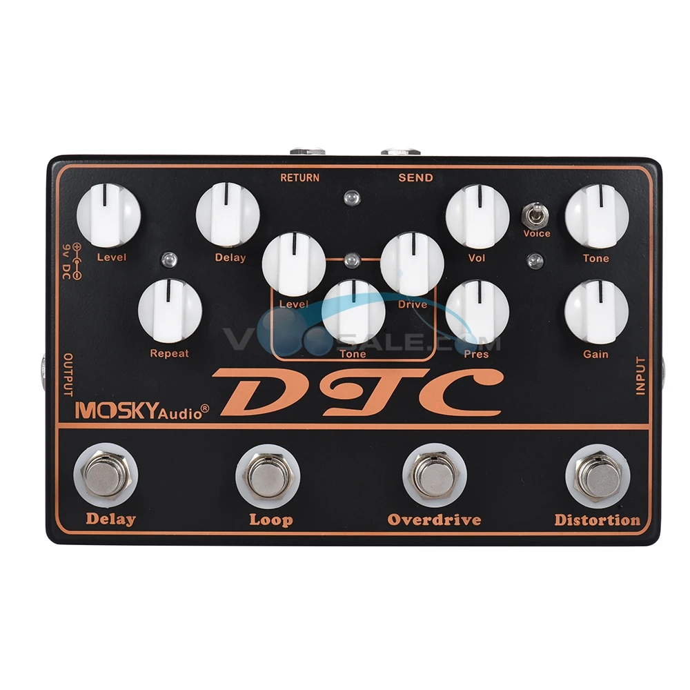 Mosky DTC 4-в-1 гитарная педаль искажения/Overdrive/петля/отложенный сигнал Функция педали эффектов Аксессуары для гитары мульти-эффекты