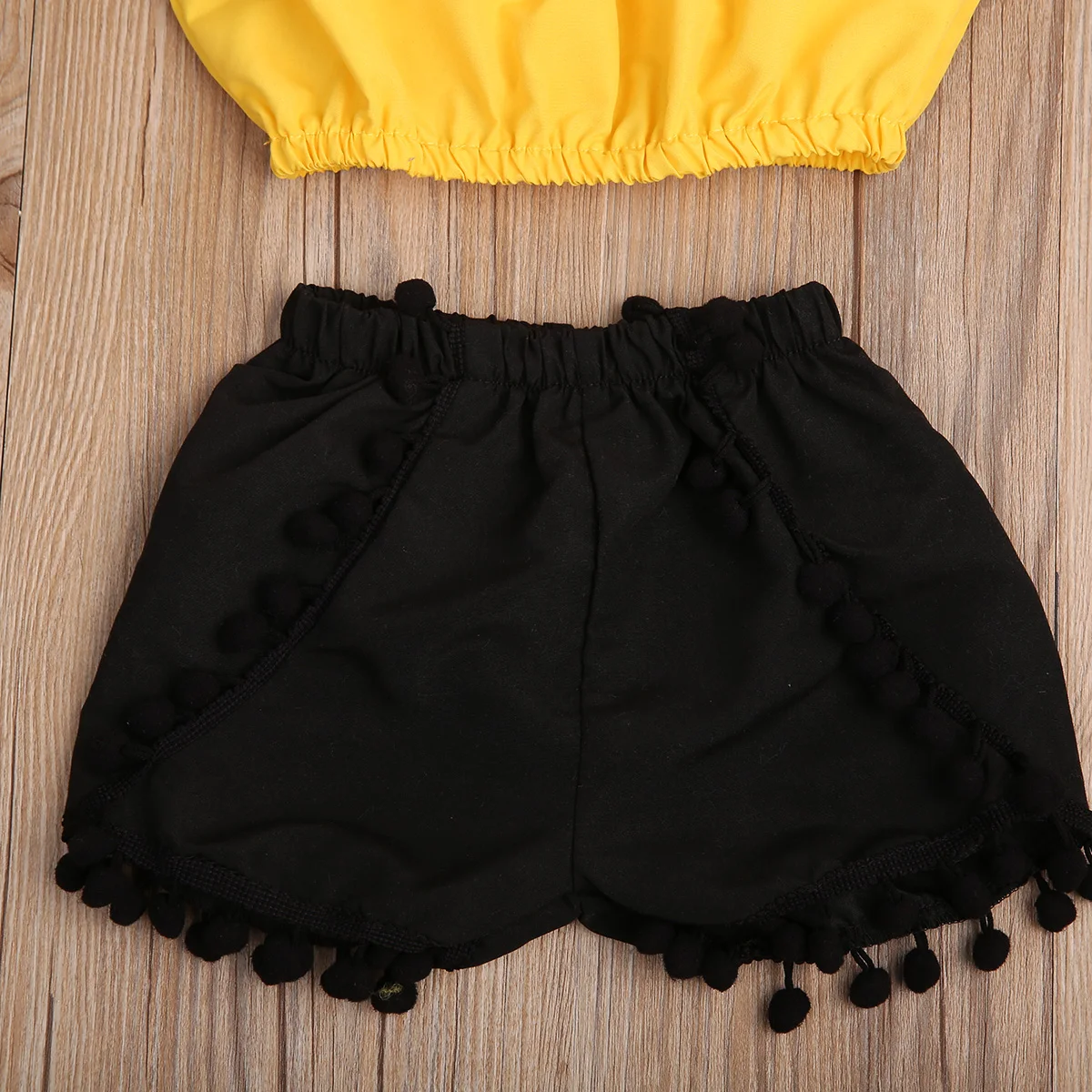 2017Toddler Baby Kids Clothing Girls Off Shoulder Shirt Crop Top+Shorts Pants Tassels Short Outfit Clothes Set | Детская одежда и