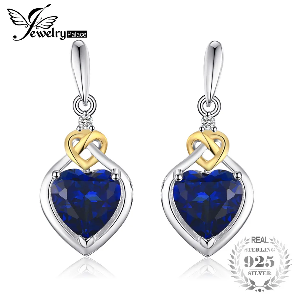 JewelryPalace Love Heart 3.4ct Heart-Shaped Created Sapphires Drop Earrings 925 Sterling Silver Fashion Jewelry Romantic Gifts | Украшения