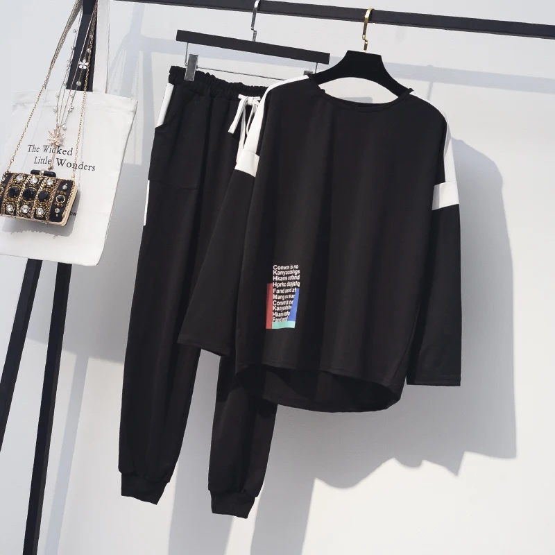 L 5XL размера плюс спортивный костюм женская одежда осень 2020 с длинным рукавом