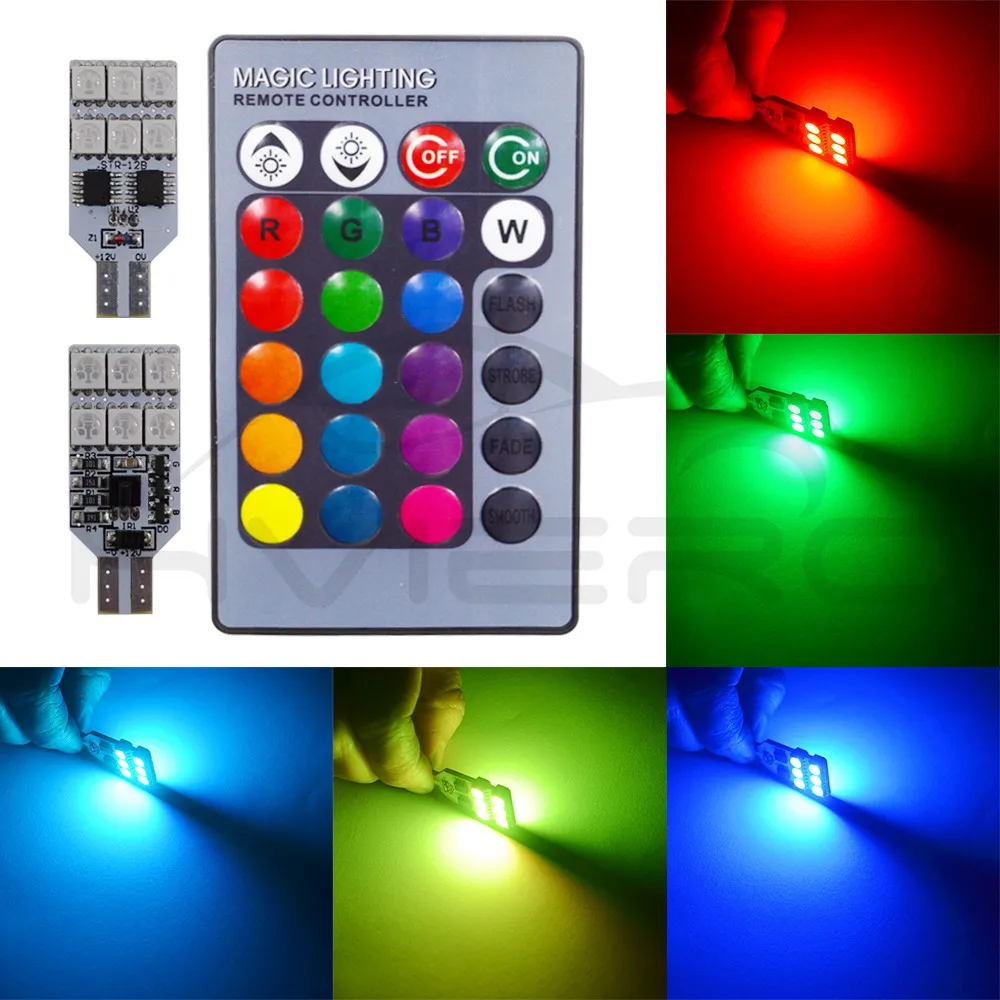 2X T10 RGB меняющая лампочка красочная Автомобильная атмосферная лампа гирлянда