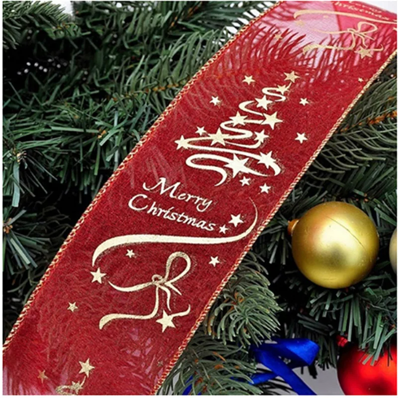 200 см красная Золотая Корейская лента с цветочным принтом для рождественской