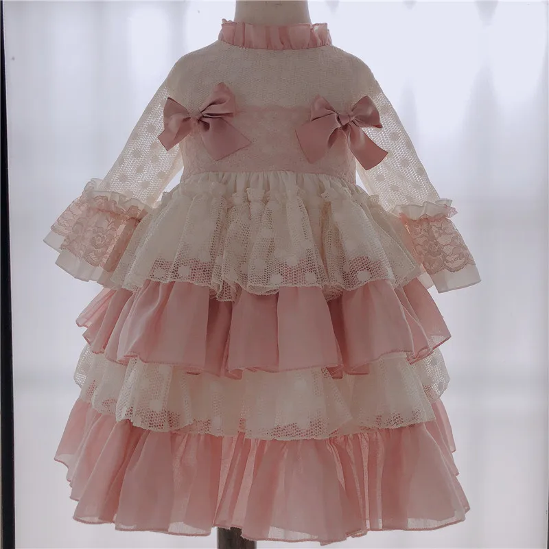 Spanish Lace Cake tutu Dress Girls Bow Sweet Princess Court Style Girl Spring Baby Christmas Party | Детская одежда и обувь