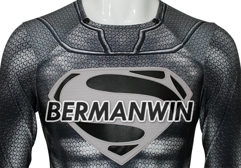 BERMANWIN, высококачественный черный костюм Супермена, стальной костюм супермена с мышечными оттенками, костюм супергероя на Хэллоуин, косплей костюм