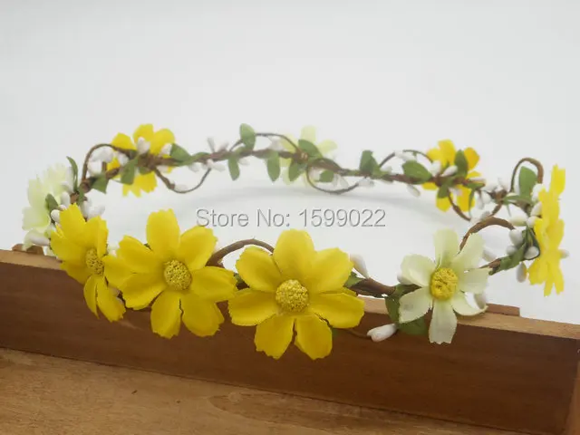 Женская Цветочная Корона Hademade желтые маргаритки цвета слоновой кости