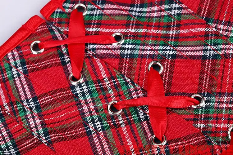 S XXL горячая Распродажа Красный клетчатый узор с лямкой через шею корсет для талии
